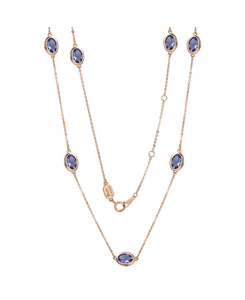 Suzy Levian New York 14K Gold 1 Cttw Oval Cut Tanzanite Station Necklace