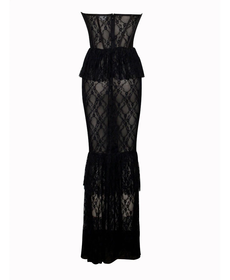 Miss Circle Women's Quennell Black Lace Corset Maxi Dress