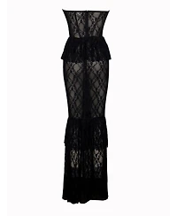 Miss Circle Women's Quennell Black Lace Corset Maxi Dress