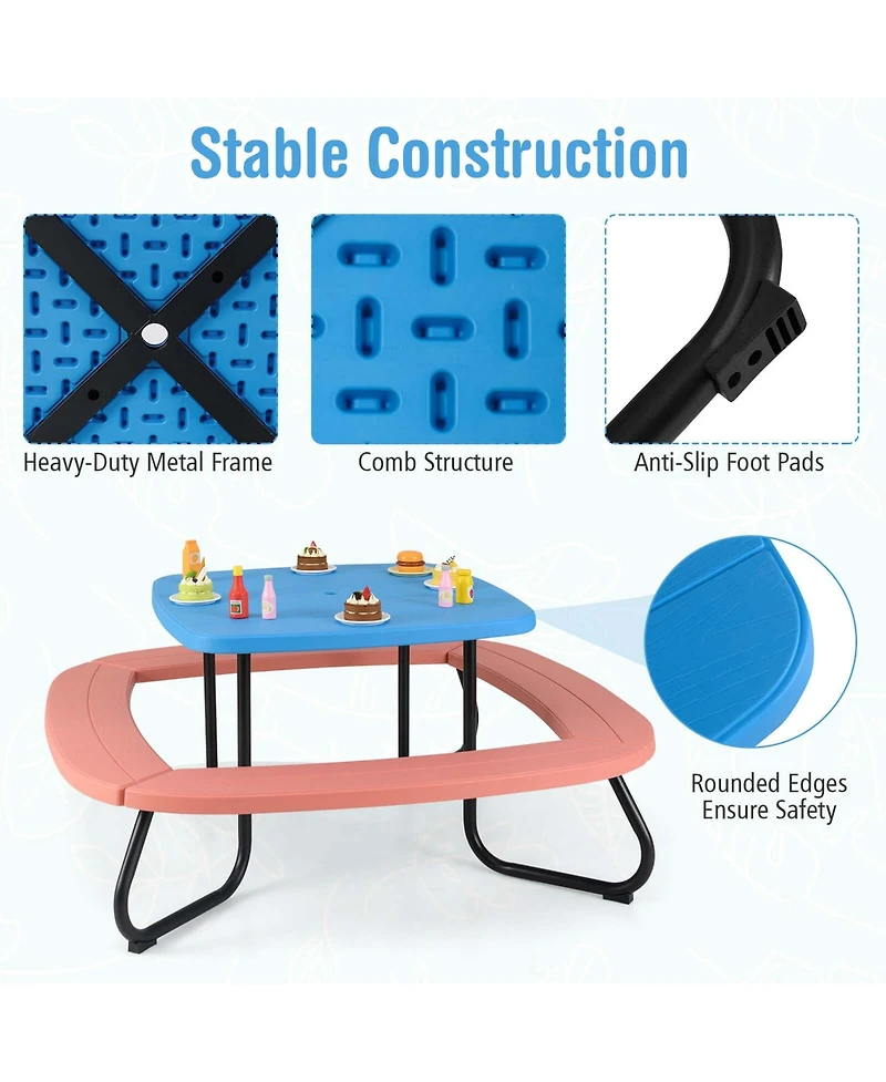 Kids Picnic Table Outdoor Activity with Adjustable & Collapsible Umbrella