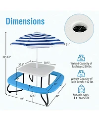 Kids Picnic Table Outdoor Activity Table with Adjustable & Collapsible Umbrella