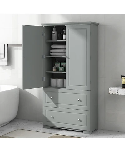 Casainc Wide Bathroom Storage Cabinet, Freestanding Unit with Two Drawers and Adjustable Shelf