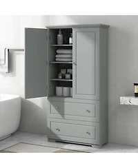 Casainc Wide Bathroom Storage Cabinet, Freestanding Unit with Two Drawers and Adjustable Shelf
