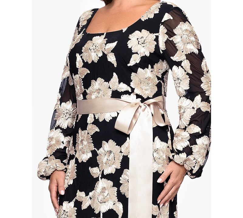 Betsy & Adam Plus Square Neck Stretch Rib Long Dress