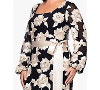 Betsy & Adam Plus Square Neck Stretch Rib Long Dress