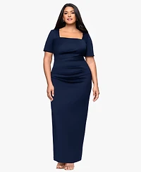 Betsy & Adam Plus Long Tech Scuba Open Back Dress