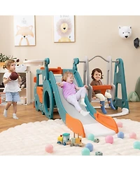 Akiudex 5 in 1 Indoor Folding Playset with Slide Swing Tunnel and Mini Bus for Toddlers