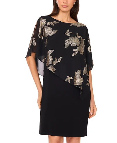 Msk Petite Cape Round Neck Midi Dress
