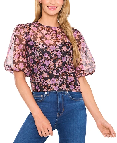 CeCe Women's Balloon Sleeve Crew Neck Top