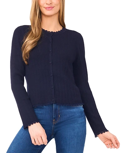 CeCe Women's Button Front Long Sleeve Cardigan Sweater