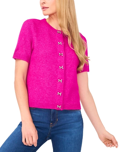 CeCe Women's Short Sleeve Bow Button Cardigan Sweater