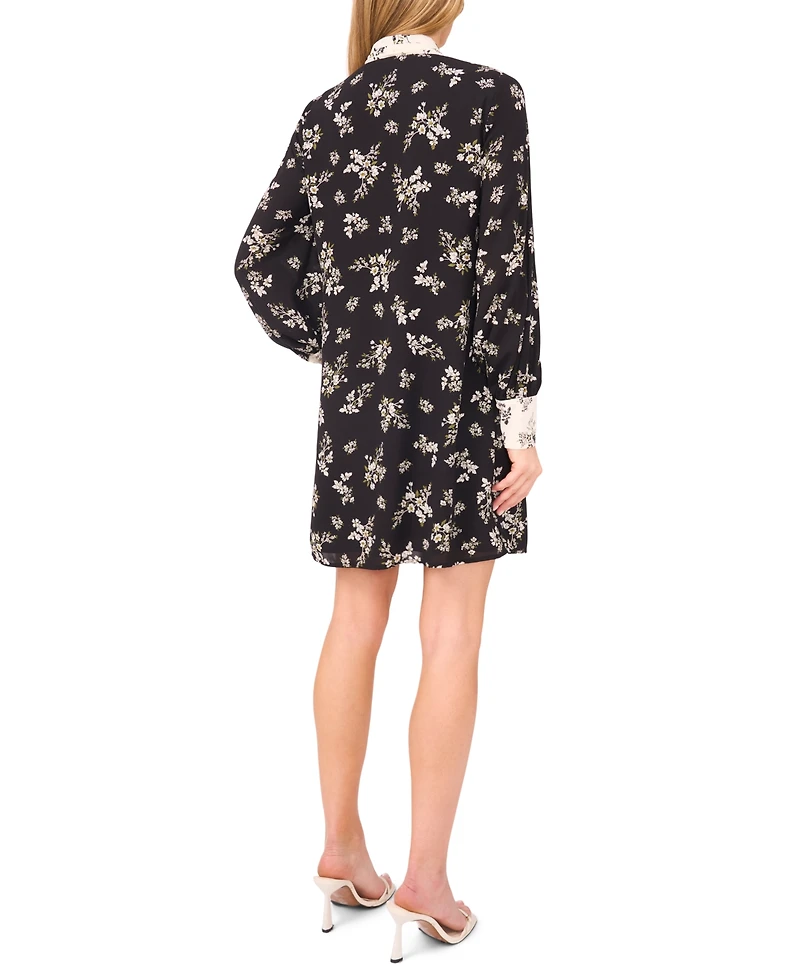 CeCe Women's High Tie Neck Long Sleeve Button Down Dress
