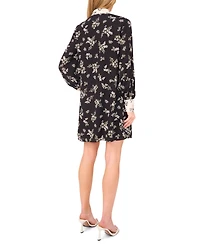 CeCe Women's High Tie Neck Long Sleeve Button Down Dress