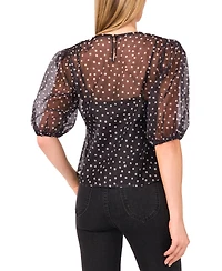 CeCe Women's Balloon Short Sleeve Crew Neck Top