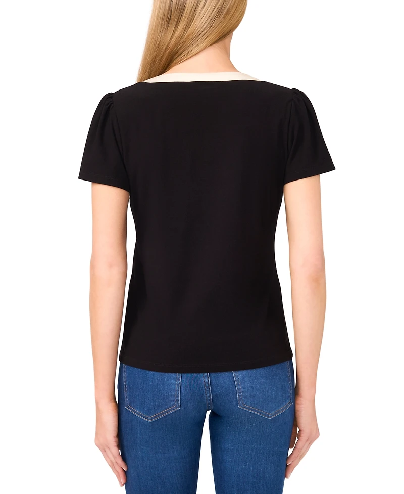 CeCe Women's Bow Front Short Sleeve Top