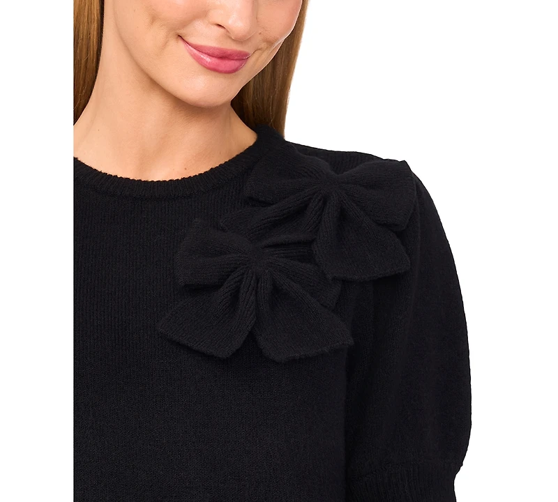 CeCe Women's Ribbon Applique Short Sleeve Pullover Sweater