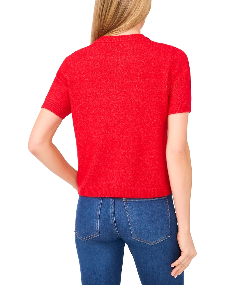 CeCe Women's Short Sleeve Bow Button Cardigan Sweater