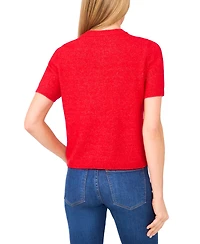 CeCe Women's Short Sleeve Bow Button Cardigan Sweater