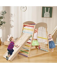 Akiudex 6-in-1 Wooden Indoor Playground with Slide, Climbing Ladder, Rock Wall, and Monkey Bars