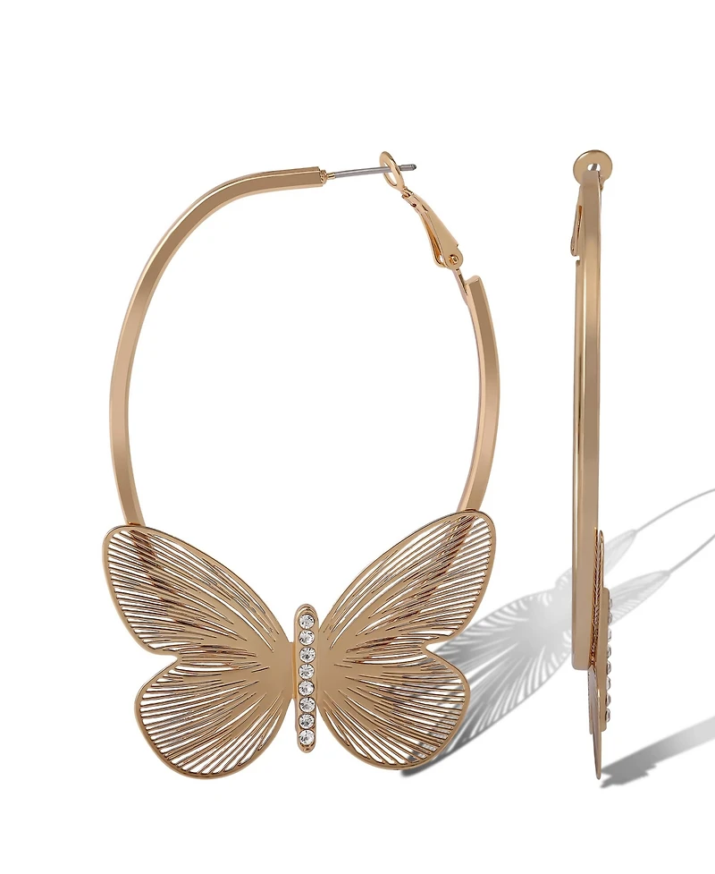 Jessica Simpson Gold-Tone Butterfly Hoop Earrings with Textured Wings