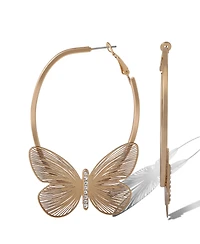 Jessica Simpson Gold-Tone Butterfly Hoop Earrings with Textured Wings