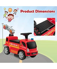 Akiudex Kids Ride-On Fire Truck Push Car with Bubble Maker and Lights