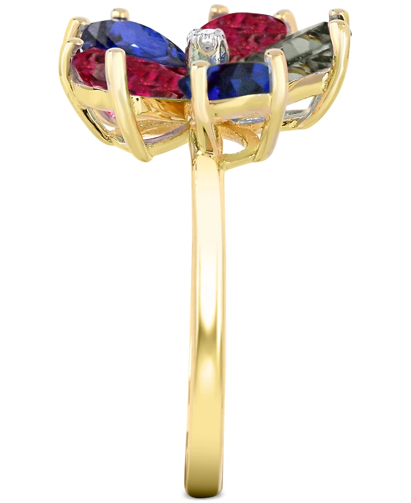 Lab-created White Sapphire 3-5/8 ct. t.w. Flower Statement Ring with Diamond Accent 14K Gold-Plated Sterling Silver