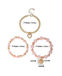 Jessica Simpson Set of 3 Pink and Gold-Tone Beaded Stretch Bracelets
