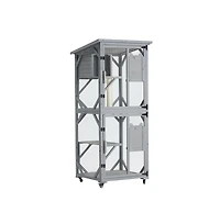 Aostirmotor 70.9 in. H Outdoor Cat Enclosure on Wheels with Upgraded Resting Box Waterproof Roof in Gray