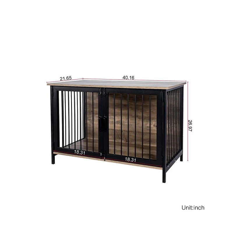 Aostirmotor Wooden Dog Crate Furniture Dog Kennel with 2 Doors for Large Medium Dog