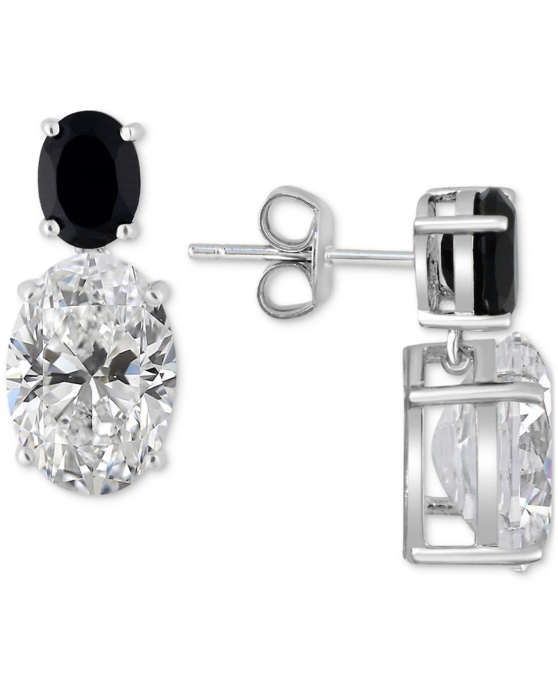 White Quartz 9-1/2 ct. t.w. and Black Onyx 8 x 6 mm Oval Drop Earrings in Sterling Silver