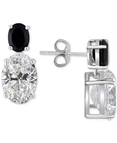 White Quartz 9-1/2 ct. t.w. and Black Onyx 8 x 6 mm Oval Drop Earrings in Sterling Silver