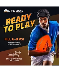 Lifemaster Durable glow-in-the-dark football with waterproof rubber build, tap-activated Led lights lasting up to 30 hours. Includes pump, spare batte