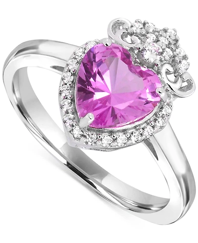 Lab Grown Pink Sapphire 1-3/8 ct. t.w. and Lab-created White Sapphire 1/3 ct. t.w. Heart Promise Ring in Sterling Silver