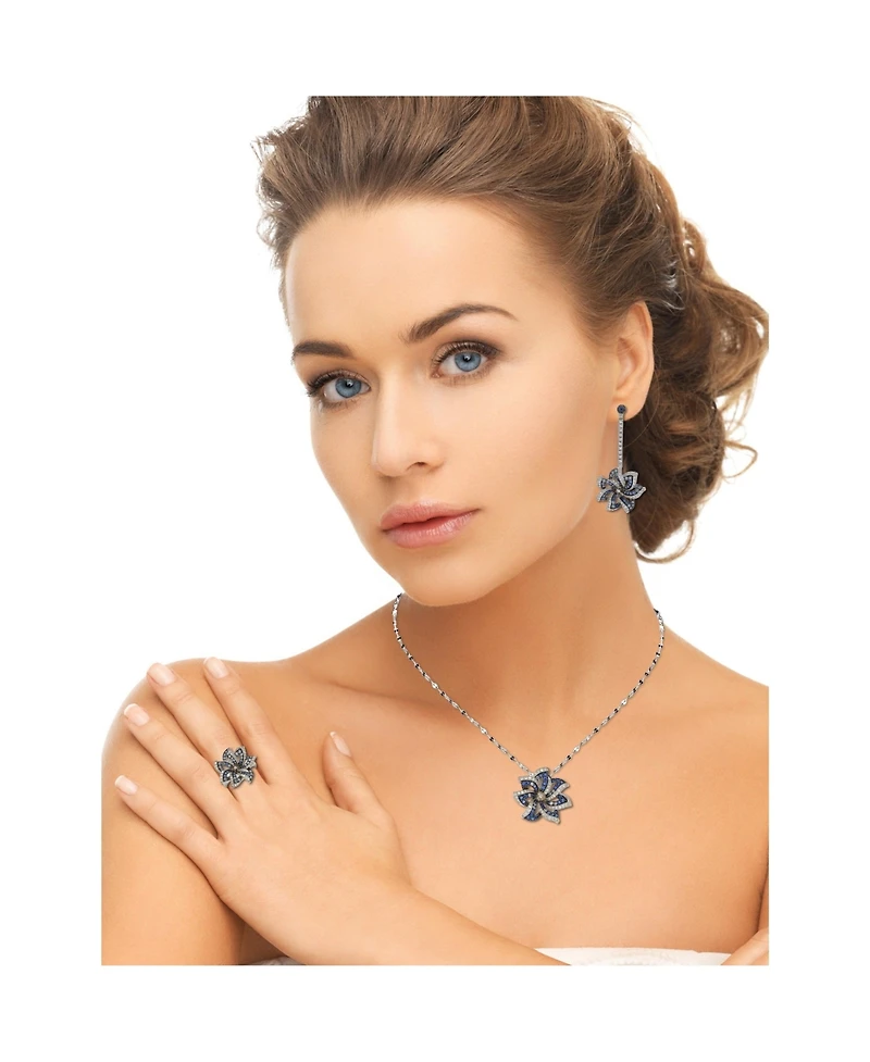 Suzy Levian New York Sterling Silver Sapphire & Created White Sapphire Earrings