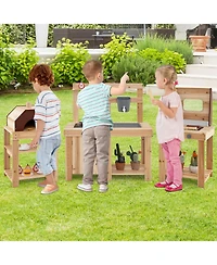 3-Piece Outdoor Wooden Kitchen Playset Kids Mud Kitchen Bbq Grill & Pizza Oven