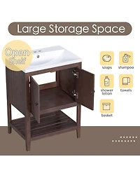 Casainc 24" Modern Bathroom Vanity with Ceramic Sink, Solid Wood Frame, Open Style Shelf