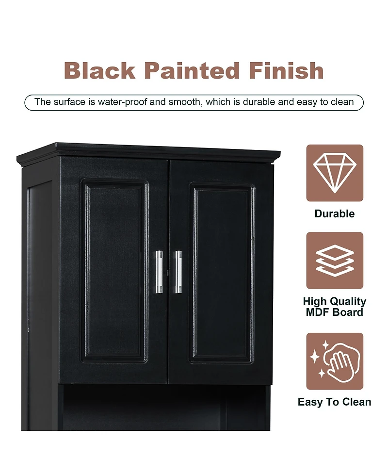 Casainc Tall Bathroom Cabinet with Four Doors, Large Storage Space & Open Shelves