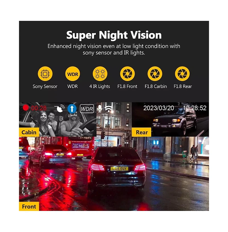 Z-edge 3-Channel Touch Screen Ir Night Vision and Super Capacitor 4K Dash Cam