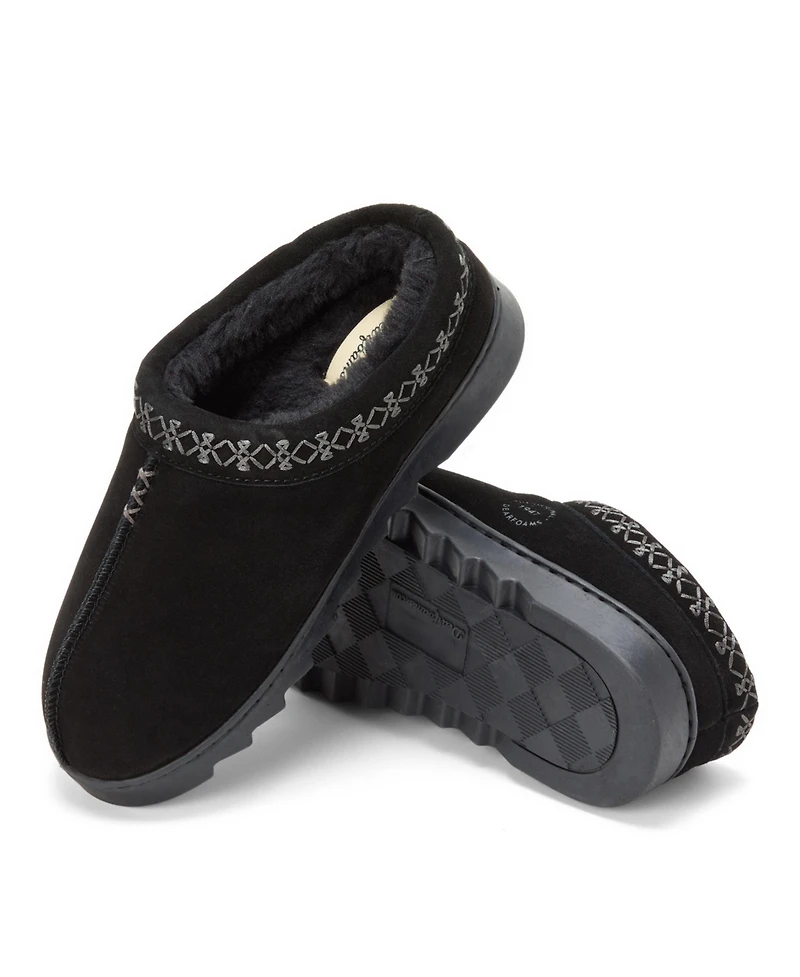 Dearfoams Women's Doreen Genuine Suede Clog Slipper With Embroidery
