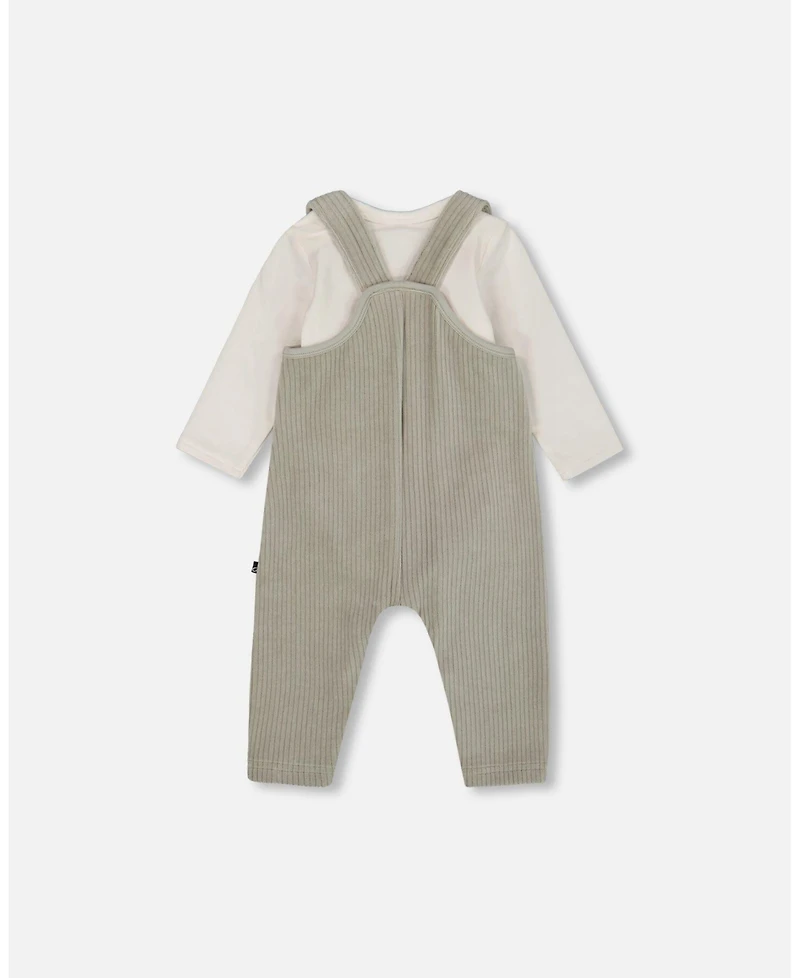 Deux par Baby Boy Onesie and Stretchy Corduroy Overalls Set Jade Green