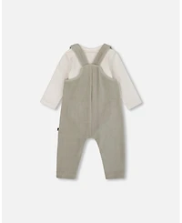 Deux par Baby Boy Onesie and Stretchy Corduroy Overalls Set Jade Green