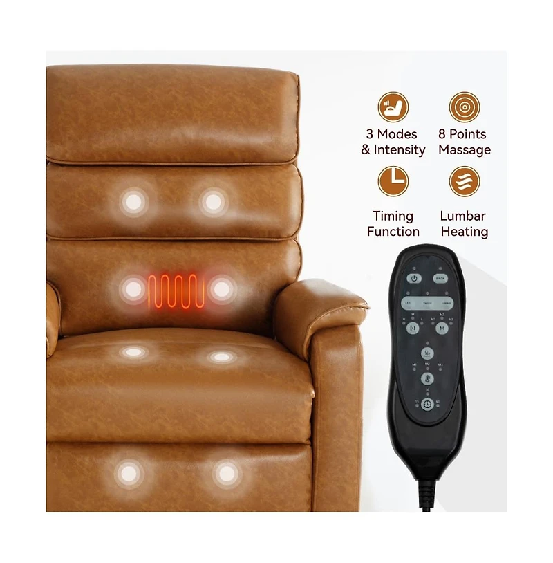Grey Faux Leather Power Lift Chair with Heat, Massage & Dual Motor, Heavy Duty Recliner for Elderly with Remote-Maison Boucle