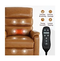 Grey Faux Leather Power Lift Chair with Heat, Massage & Dual Motor, Heavy Duty Recliner for Elderly with Remote-Maison Boucle