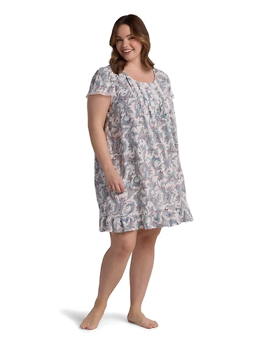 Miss Elaine Plus Short Sleeve Printed Night Dress