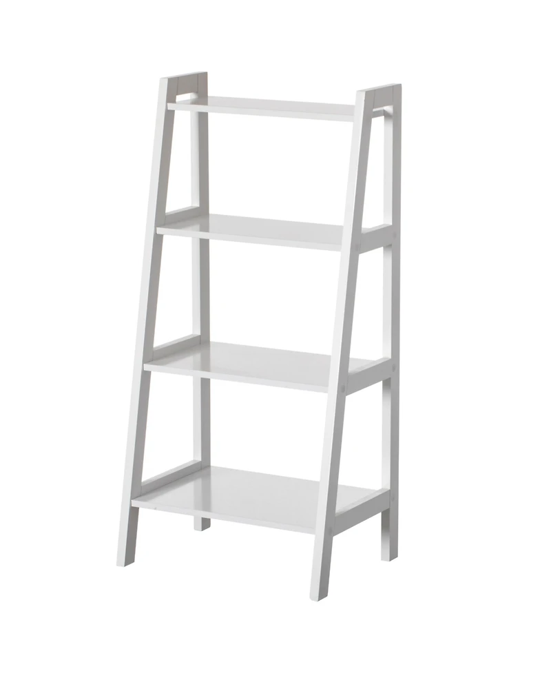 Basicwise Decorative White Wooden Modern 4-Tier Ladder Bookshelf, Flower and Plant Display