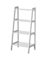 Basicwise Decorative White Wooden Modern 4-Tier Ladder Bookshelf, Flower and Plant Display