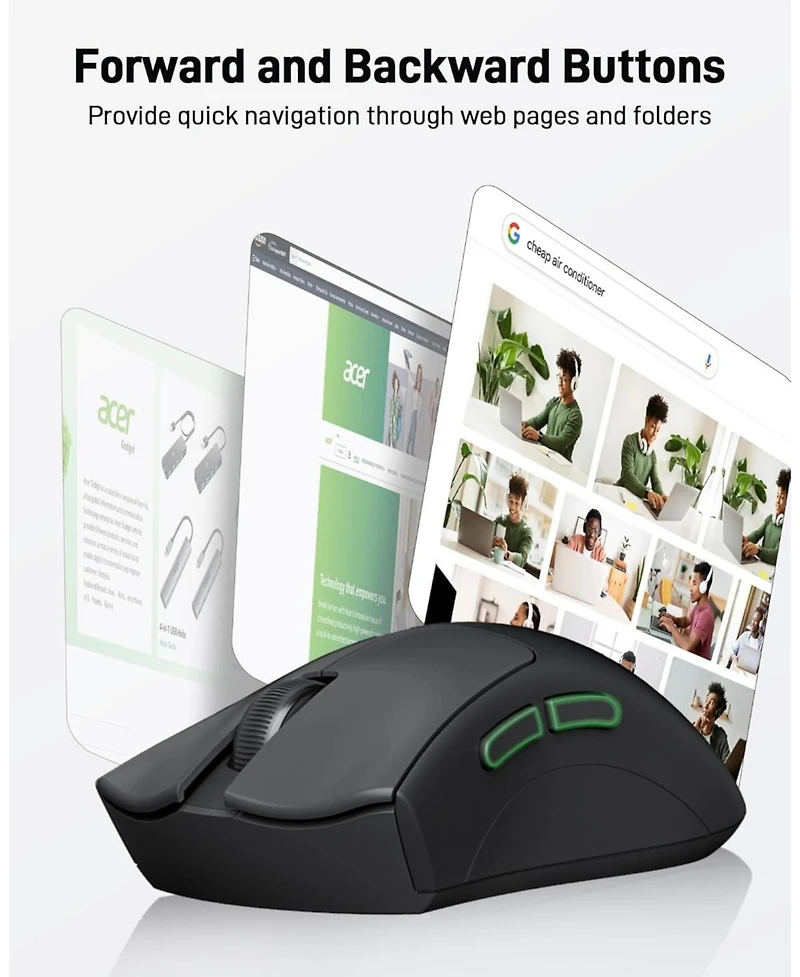 Acer Wireless Mouse, 1200 dpi, 5 Buttons, 2.4GHz usb Receiver, Compatible with Windows, macOS, Android