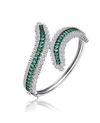 Genevive Sterling Silver White Gold Plated with Green or Blue Cubic Zirconia Bangle Bracelet