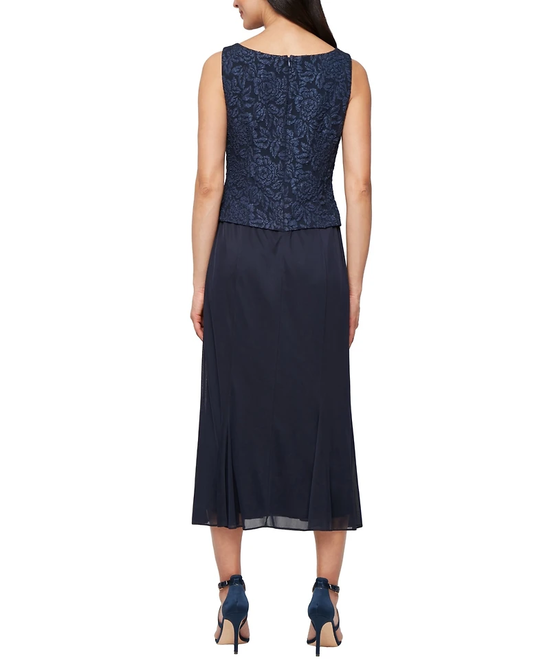 Alex Evenings Women's Textured Jacquard Tea-Length Midi Jacket Dress